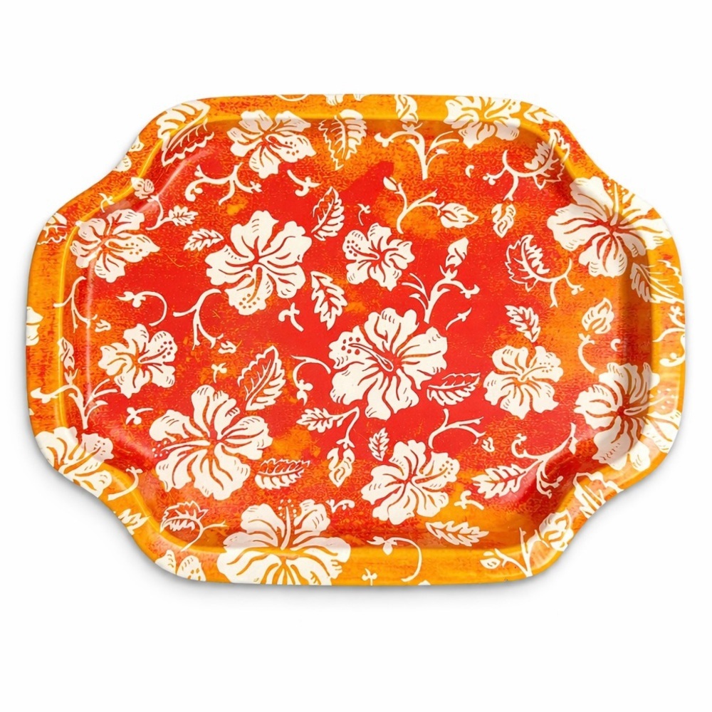 Orange Floral Rectangular Serving Tray